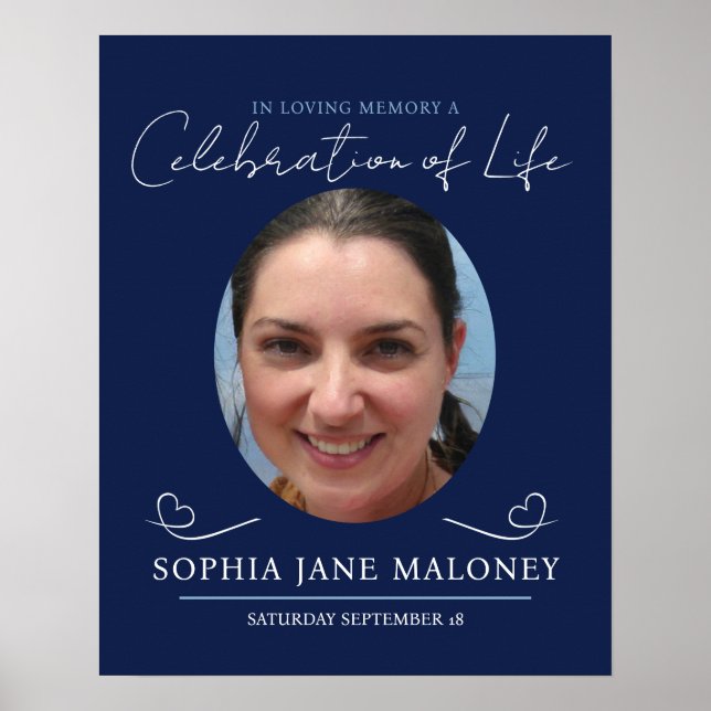Affiche Service commémoratif funérailles coeur ovale photo (Devant)