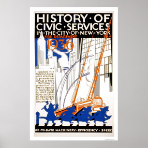 Affiche Service d'incendie Camion NYC 1936 WPA