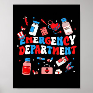 Affiche Service D'Urgence Er Infirmière Usa Drapeau Patrio