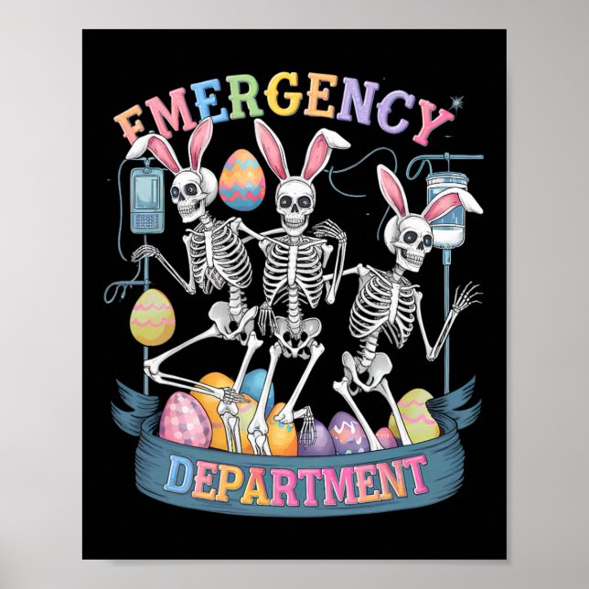 Affiche Service d'urgence Funny Skeleton Danser Pâques (Devant)