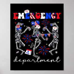 Affiche Service d'urgence squelette 4 juillet États-Unis U