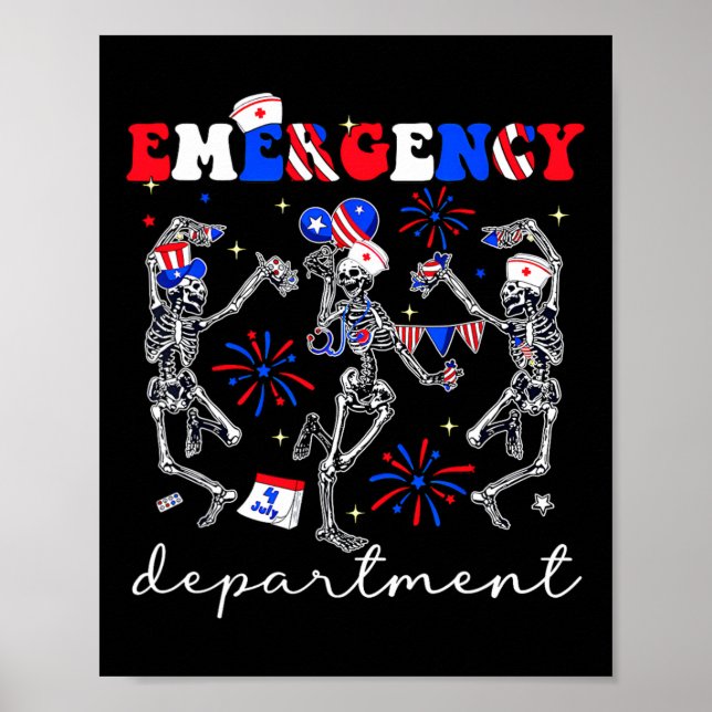 Affiche Service d'urgence squelette 4 juillet États-Unis U (Devant)