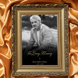 Affiche Service Funèbre Photo NB Doré En Souvenir Affectue