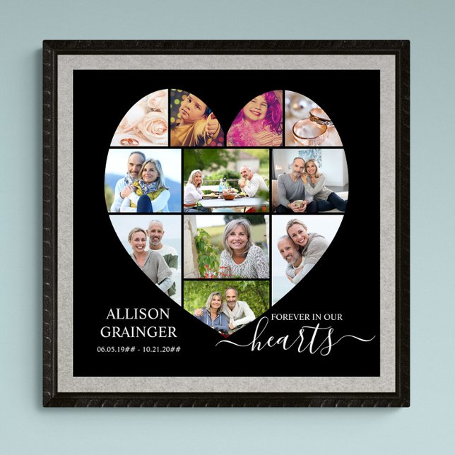 Affiche Service funéraire en forme de coeur 11 Photo Colla (Funeral memorial poster to order professionally printed or as a printable digital download)