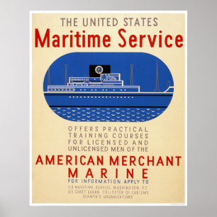 Affiche Service maritime - vue de côté de bateau - WPA