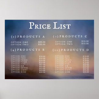 Affiche Service Price List Menu Custom Prinster