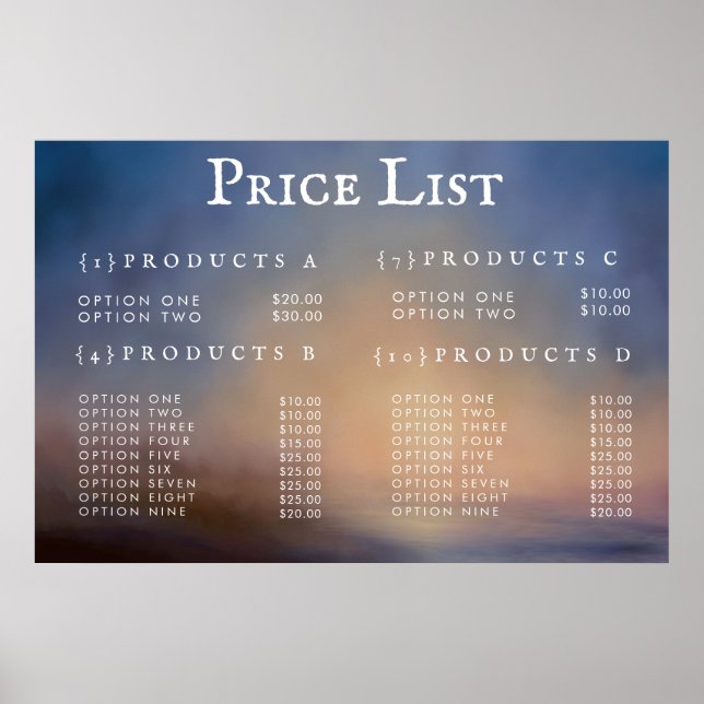 Affiche Service Price List Menu Custom Prinster (Devant)