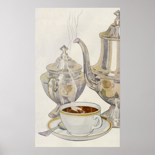 Affiche Service vintage de café en argent (Devant)