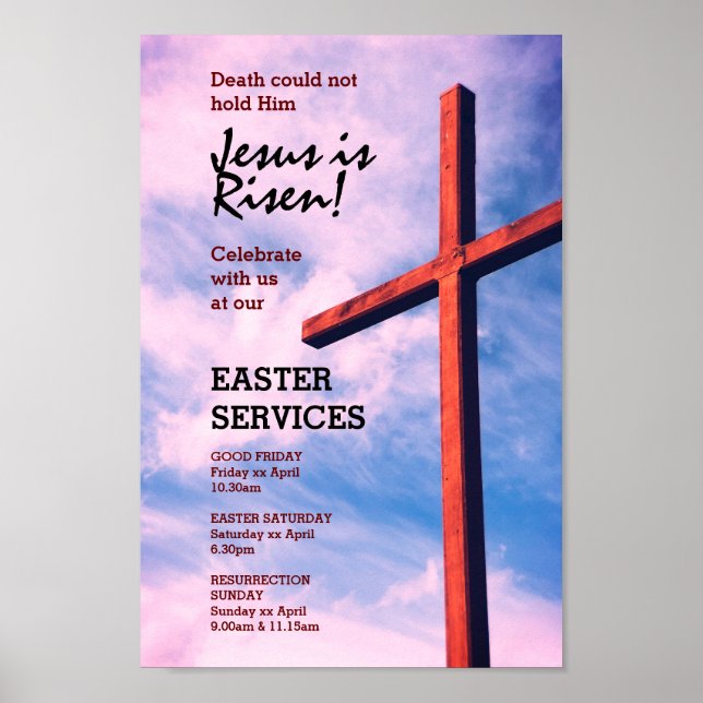 Affiche SERVICES DE L'ÉGLISE DE PÂQUES Jésus Est ressuscit (Devant)