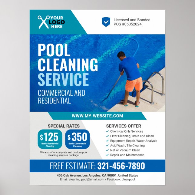Affiche Services de nettoyage de piscine professionnels (Devant)