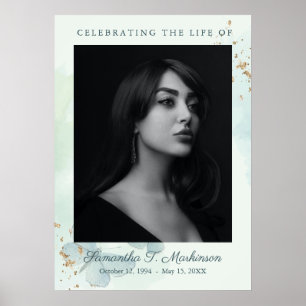 Affiche Services funéraires aux papillons d'aquarelle vert