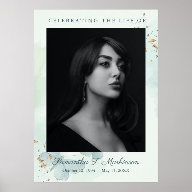 Affiche Services funéraires aux papillons d'aquarelle vert (Devant)