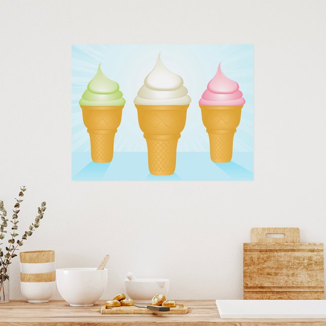 Affiche Servir Doux Crème de glace cônes amusant Dessert d (Créateur téléchargé)