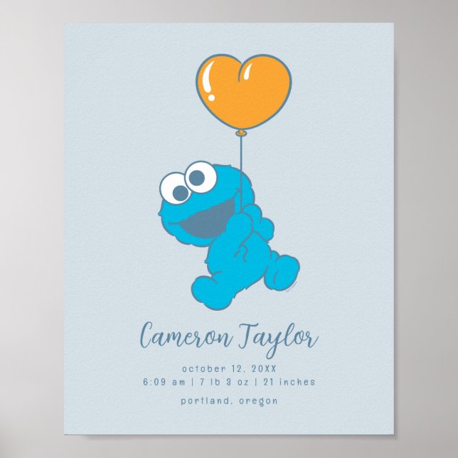 Affiche Sesame Street Cookie Monster Baby Birth Statistiqu (Devant)