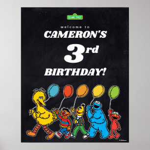 Affiche Sesame Street Pals 3e Ballons d'anniversaire Bienv