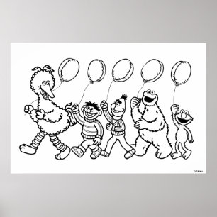 Affiche Sesame Street Pals Balloons Anniversaire Coloratio