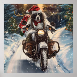Affiche Setter Anglais Chien à Moto Noël