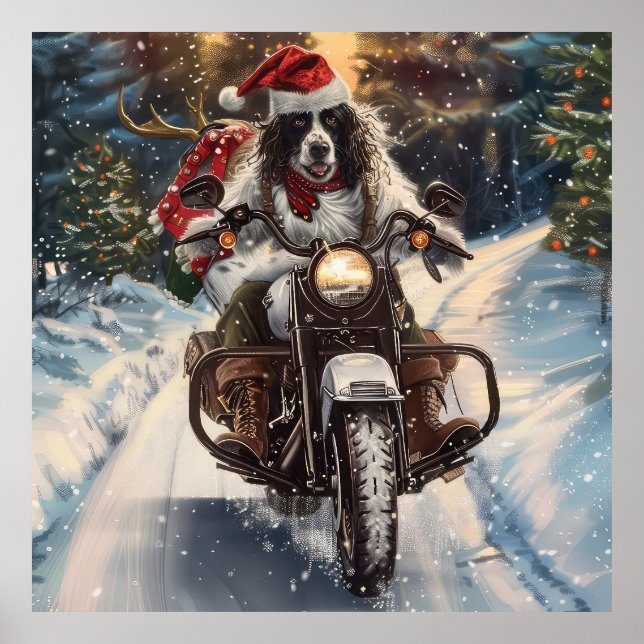 Affiche Setter Anglais Chien à Moto Noël (Devant)
