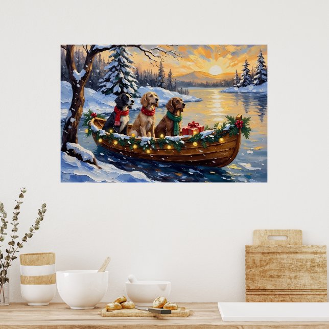 Affiche Setter Anglais Noël Bateau Fêtes (Cuisine)