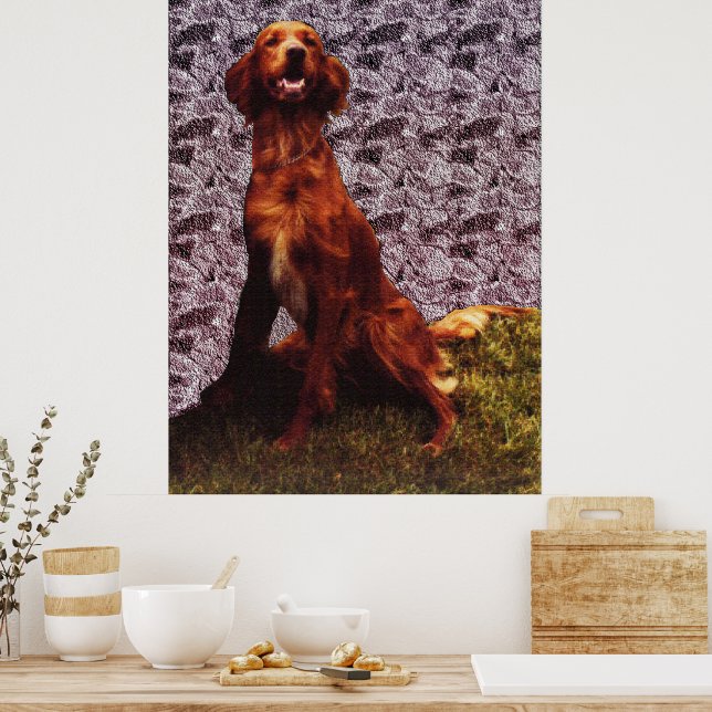 Affiche Setter Irlandais et mur en béton texturé (Cuisine)