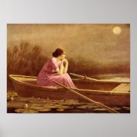 Seule/Dame en bateau/Art Vintage