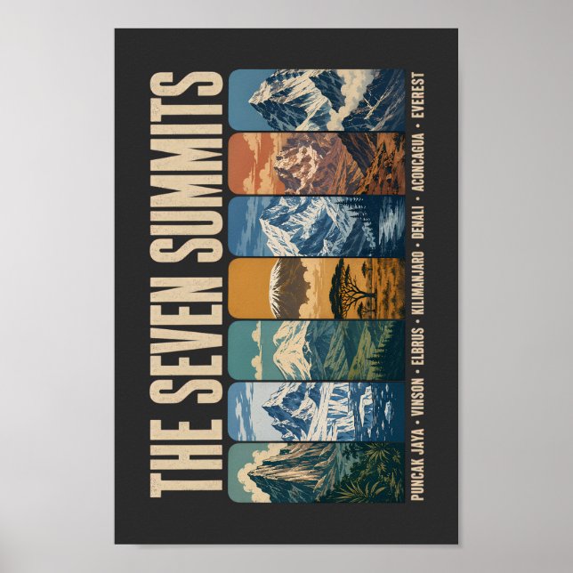 Affiche Seven Summits Mountain Landmarks Illustration (Devant)