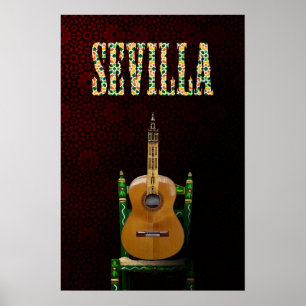 Affiche SEVILLA. Guitarra flamenca con Giralda de Sevilla.