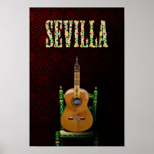 Affiche SEVILLA. Guitarra flamenca con Giralda de Sevilla.