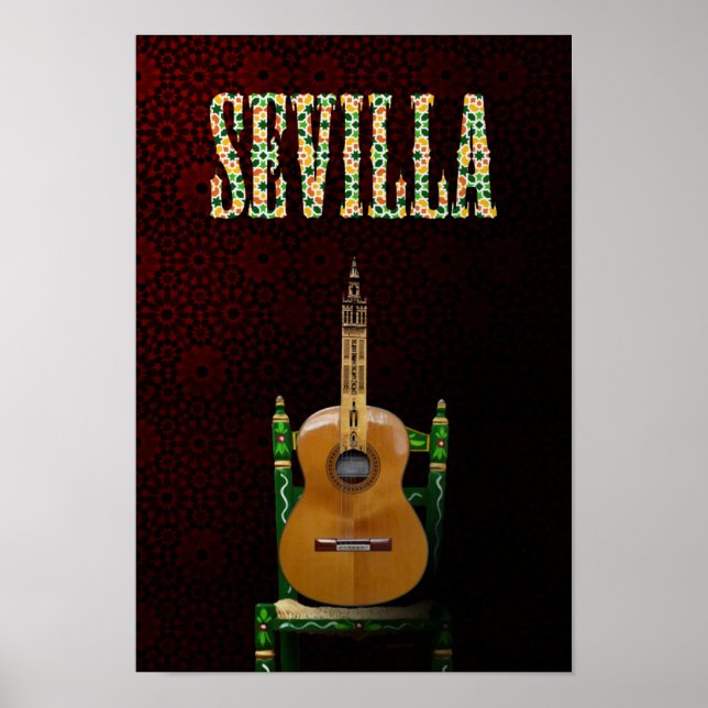Affiche SEVILLA. Guitarra flamenca con Giralda de Sevilla. (Devant)