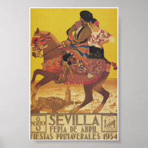 Affiche Séville Espagne 1934 Avril Fair Vintage voyage