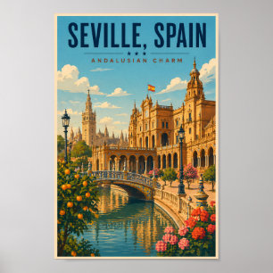 Affiche Séville Espagne Illustration Voyage Art Vintage