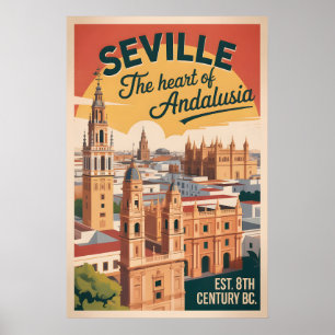 Affiche Séville Espagne Rétro Ciel Ville Voyage