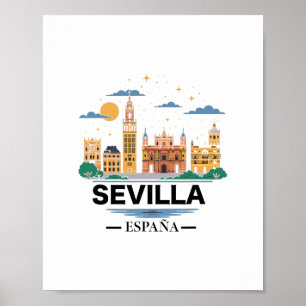 Affiche Seville Espagne Souvenirs De Sevilla España Sévill