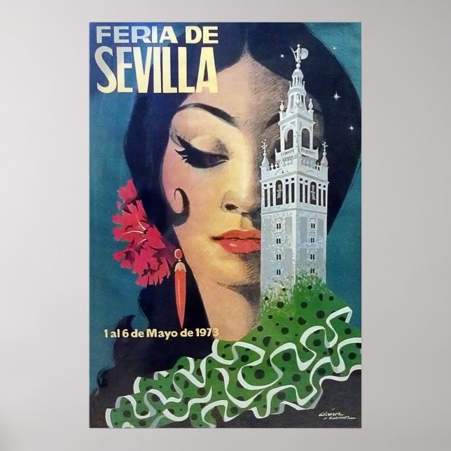 Affiche Séville, tour de la ville, femme aux cheveux noirs (Devant)