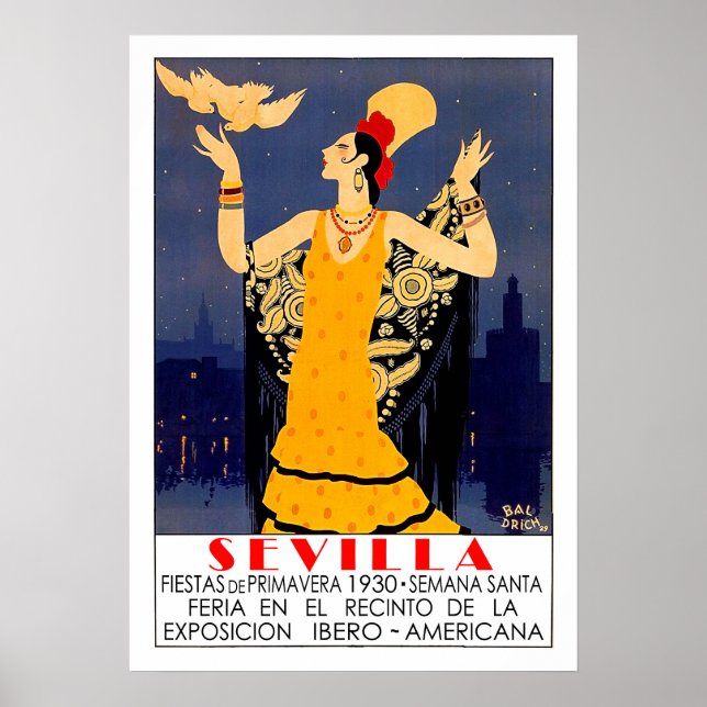 Affiche Séville, ville, Espagne, tourisme promotionnel vin (Devant)