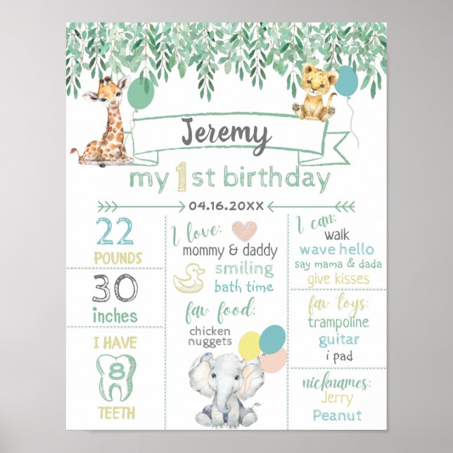 Affiche Sexe Safari Neutre 1er Anniversaire Baby Facts SIG (Devant)