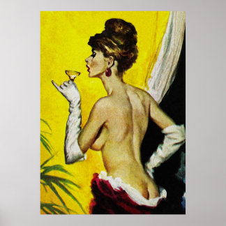 Affiche Sexy Lady Boire Vin Retro Pousse Couverture Art