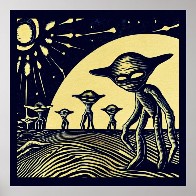 Affiche SF - Aliens sur une planète étrange coupe de bois  (Devant)