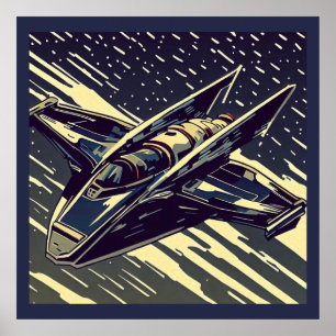 Affiche SF - Anime Starfighter Woodcut 4