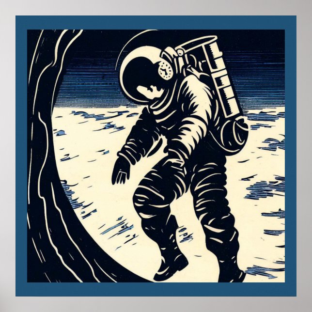 Affiche SF - Astronaut sur Spacewalk Woodcut 3 (Devant)