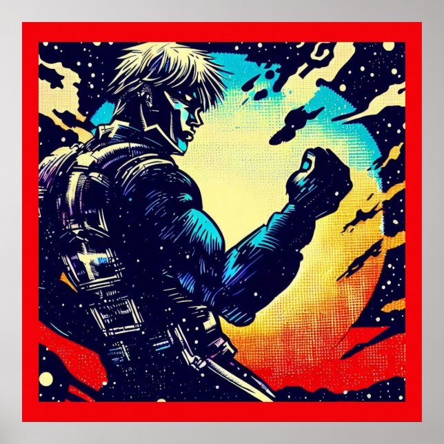 Affiche SF - Héros Anime Woodcut 2 (Devant)