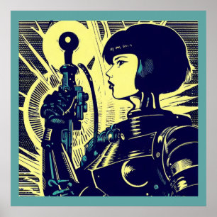 Affiche SF - Héros Anime Woodcut 3