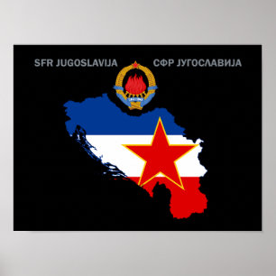 Affiche SFR Yougoslavie - Carte - Emblème - Drapeau