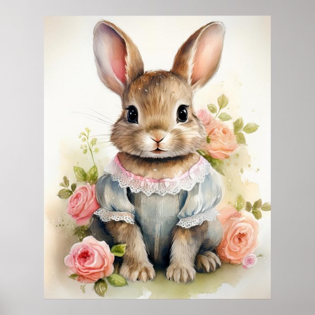 Affiche Shabby Chic Antique Rabbit Girl (Devant)