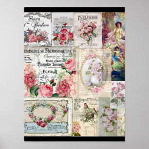 Affiche Shabby chic collage, country victorian, decoupage,