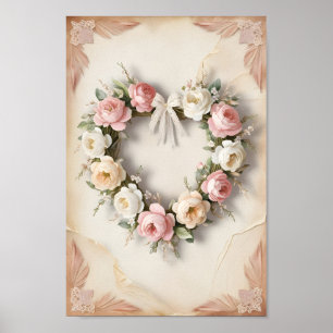 Affiche Shabby Chic Rose Heart Wreath Valentine's Wall Art