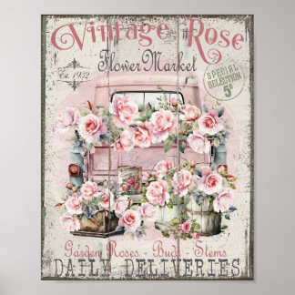 Affiche Shabby Chic Roses ramasse l'affiche du marché aux 