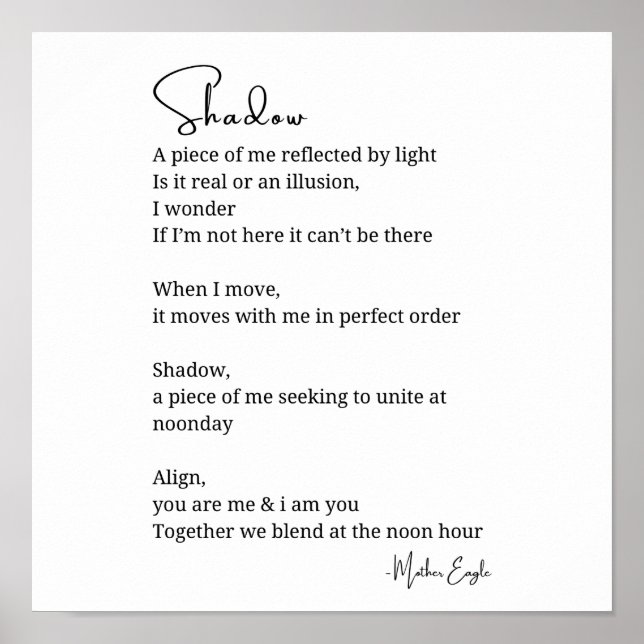 Affiche Shadow Self Love Encouragement poème inspiré (Devant)