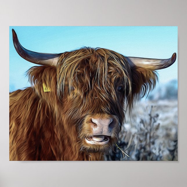 Affiche Shaggy Highland Beef Peinture à l'huile de vache D (Devant)