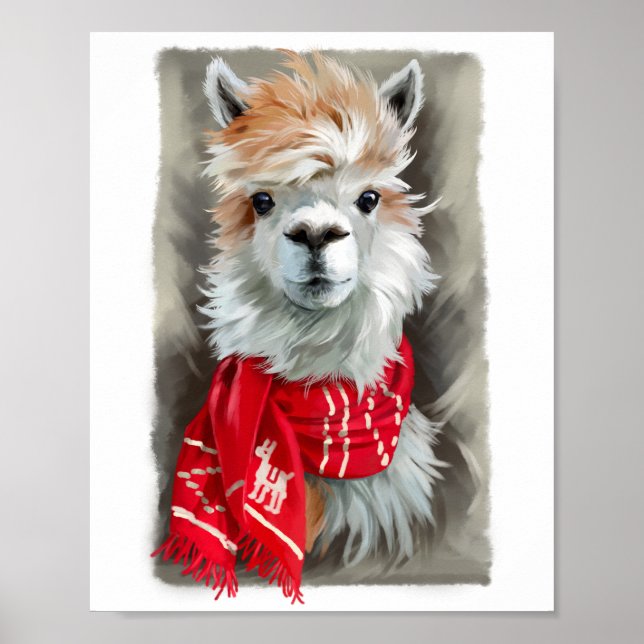 Affiche Shaggy llama in a red scarf (Devant)